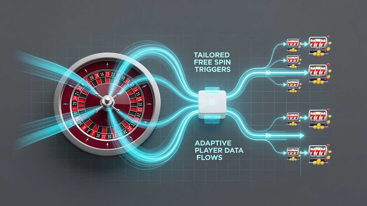 Diagram van dataflows tussen roulettepatronen en free spin triggers in geïntegreerde mobiele systemen