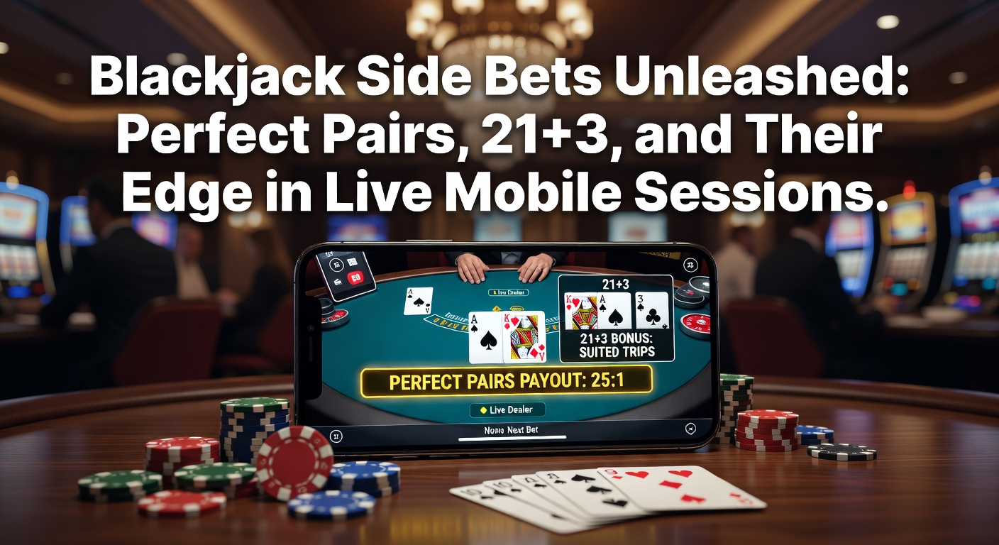 Spannende live blackjack sessie op mobiel met side bets zoals Perfect Pairs en 21+3 geactiveerd op een tablet scherm
