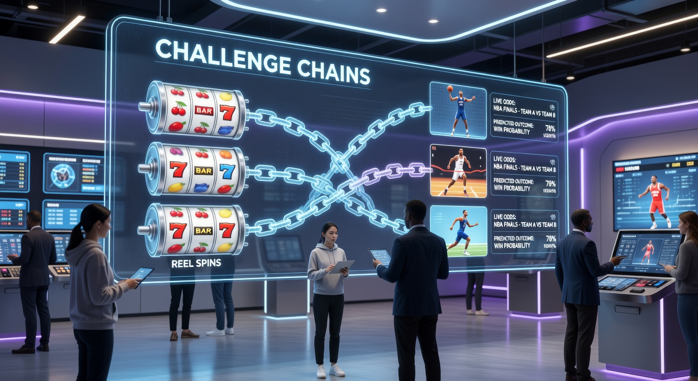 Gebruikersdashboard met voortgang van uitdagingsketens tussen casinospins en sportvoorspellingen