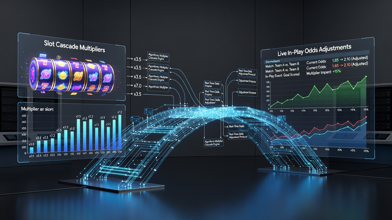 Mobiele app interface die cascade multipliers en live odds aanpassingen combineert