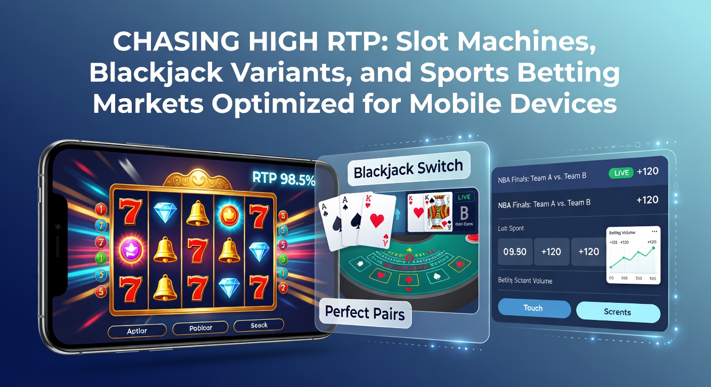 Mobiele interface van een high RTP gokkast met draaiende rollen en blackjack tafel op een smartphone scherm