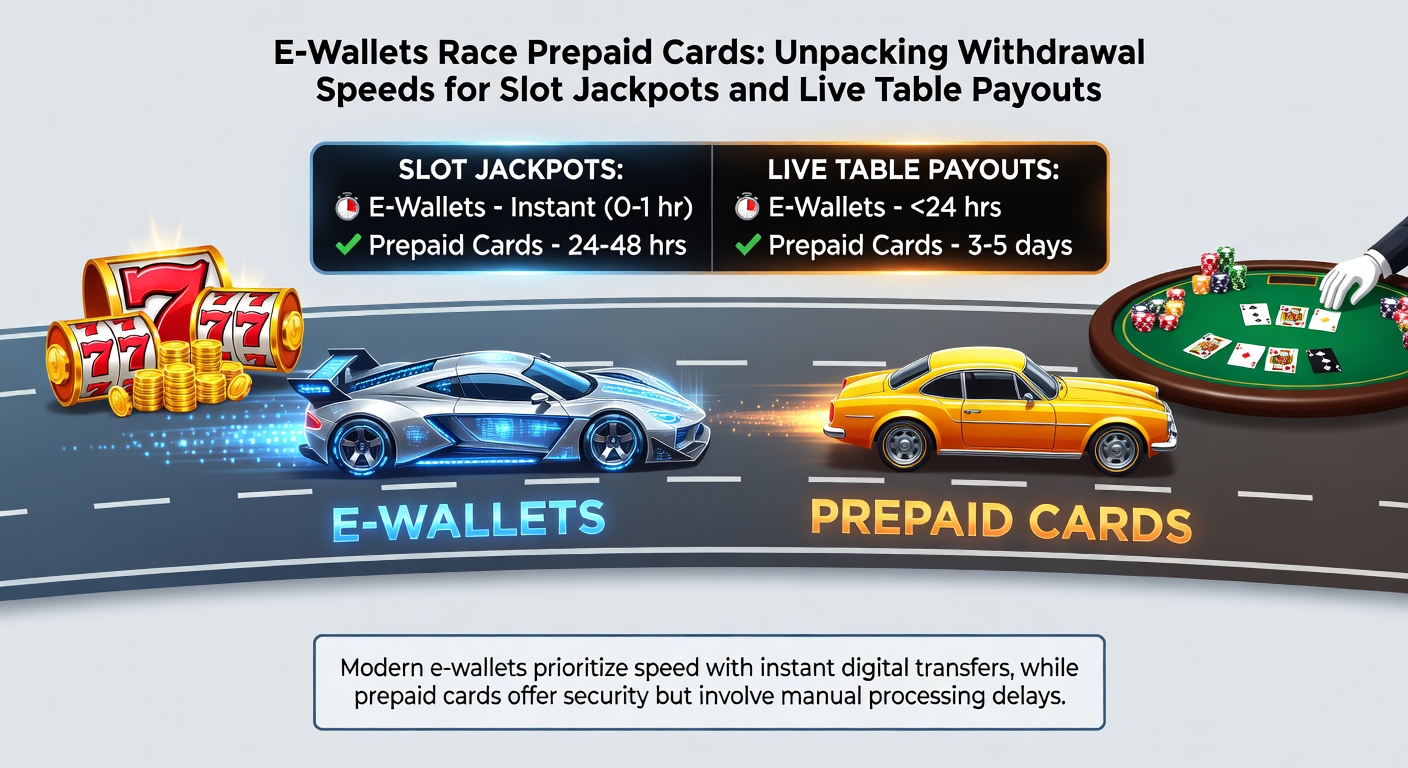 Grafiek met staafdiagrammen die uitbetalingstijden van e-wallets en prepaid cards vergelijken voor jackpots en live games