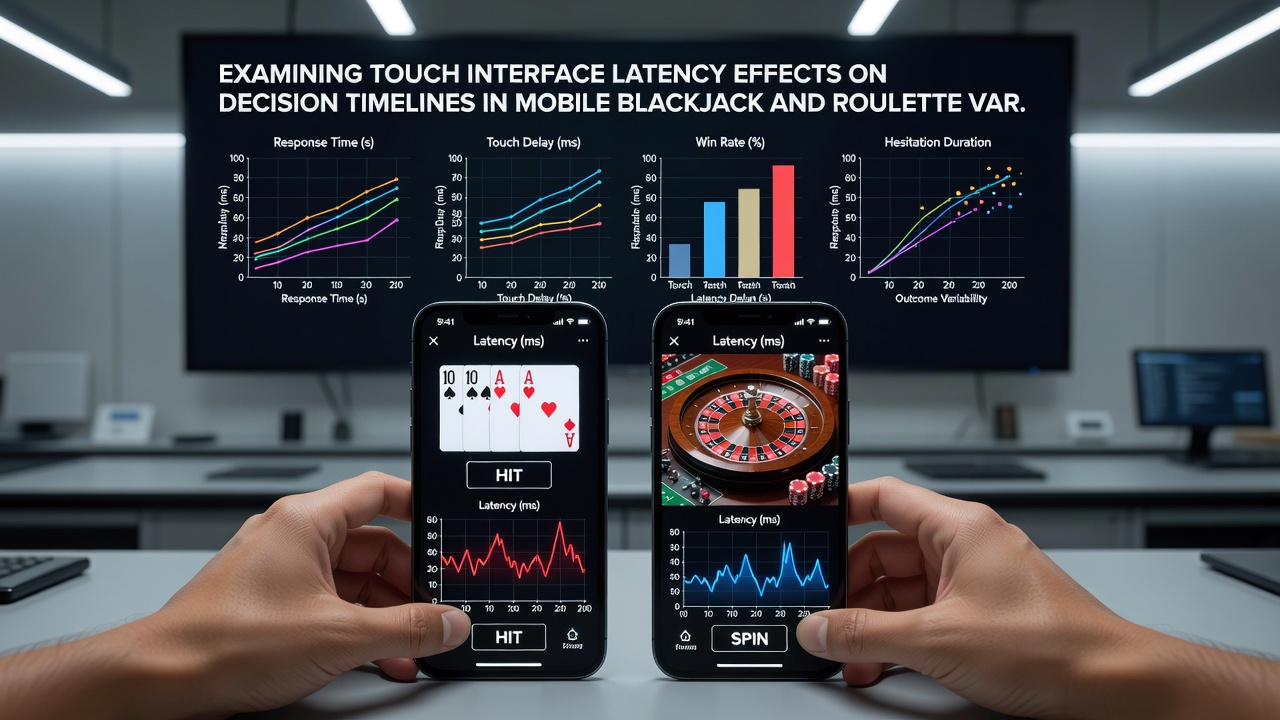 Grafiek en analyse van latentie effecten tijdens mobiele roulette en blackjack sessies