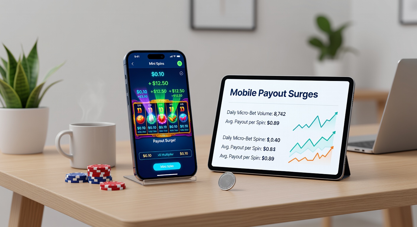 Mobiel slotspel met mini-spin knoppen, lage inzetten en recente winnotificaties op scherm