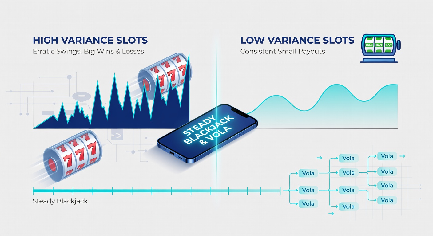 Mobiel scherm split-screen met high variance slot explosie, blackjack hand en live sportweddenschap, met volatiliteitsindicatoren zichtbaar