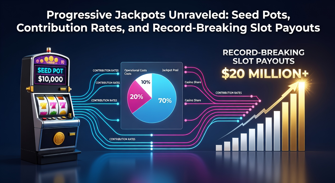 Grafiek van een groeiende progressive jackpot met munten die stapelen en een exploderende pot