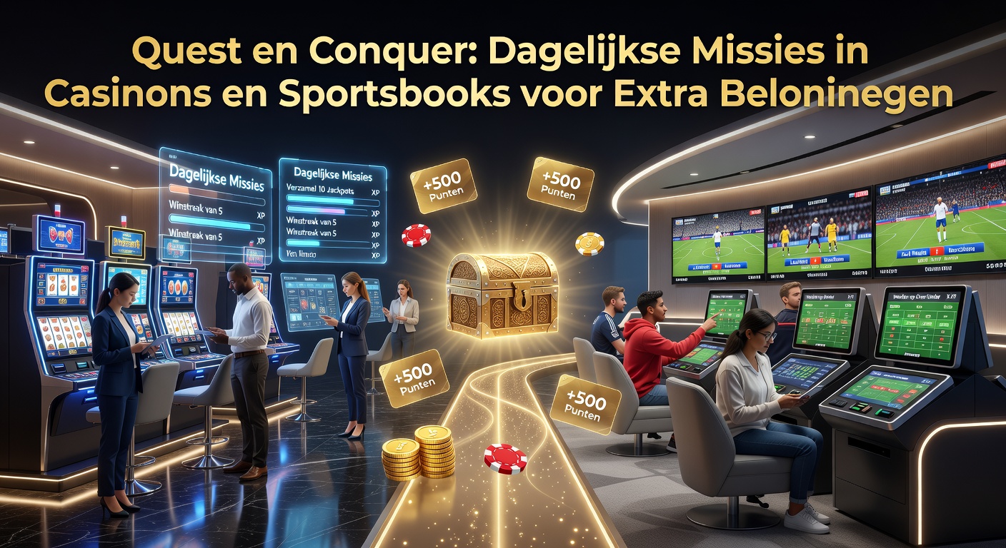 Speler voltooit een dagelijkse missie op een mobiel casino-scherm met beloningen zoals free spins en bonuscredits