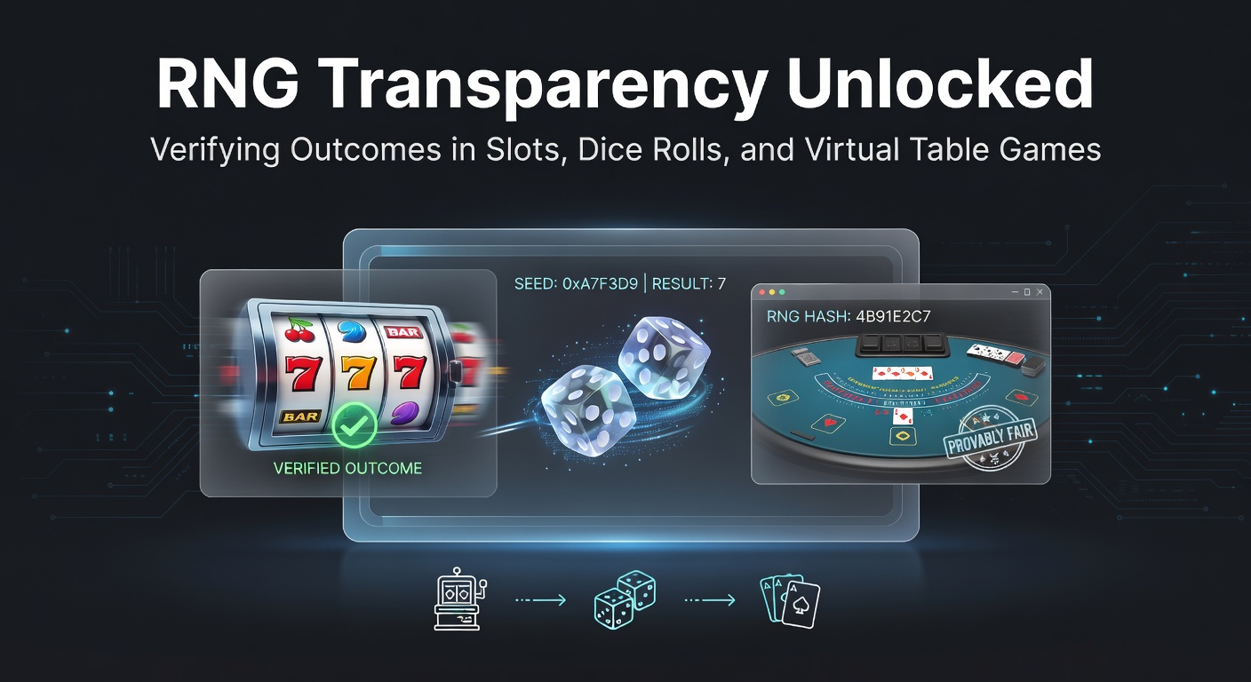 Grafische weergave van een RNG-algoritme dat willekeurige uitkomsten genereert voor online gokspellen, met transparante verificatielagen zichtbaar