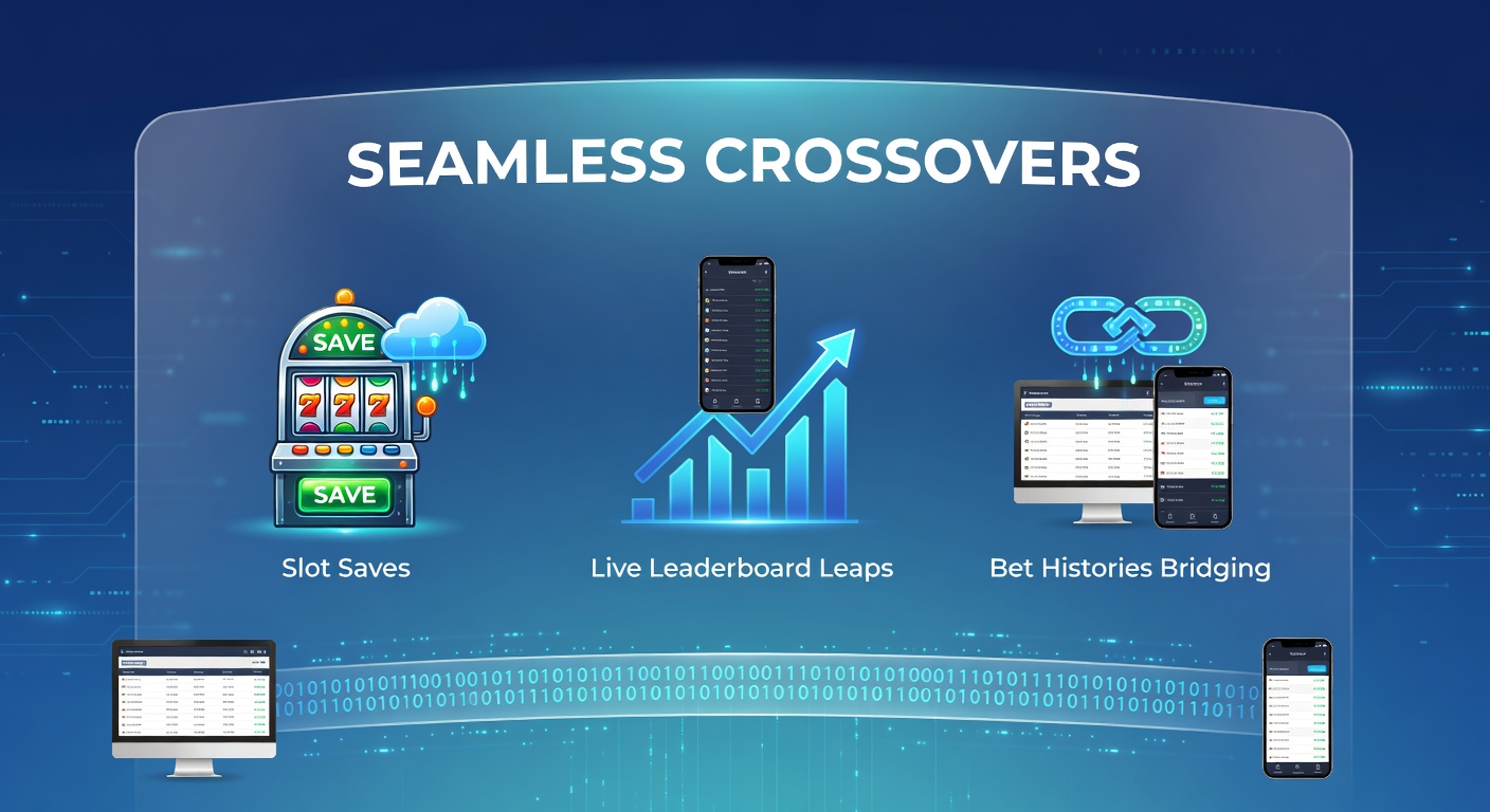 Speler schakelt moeiteloos over van desktop naar mobiel casino platform met zichtbare slotbewaring en leaderboard