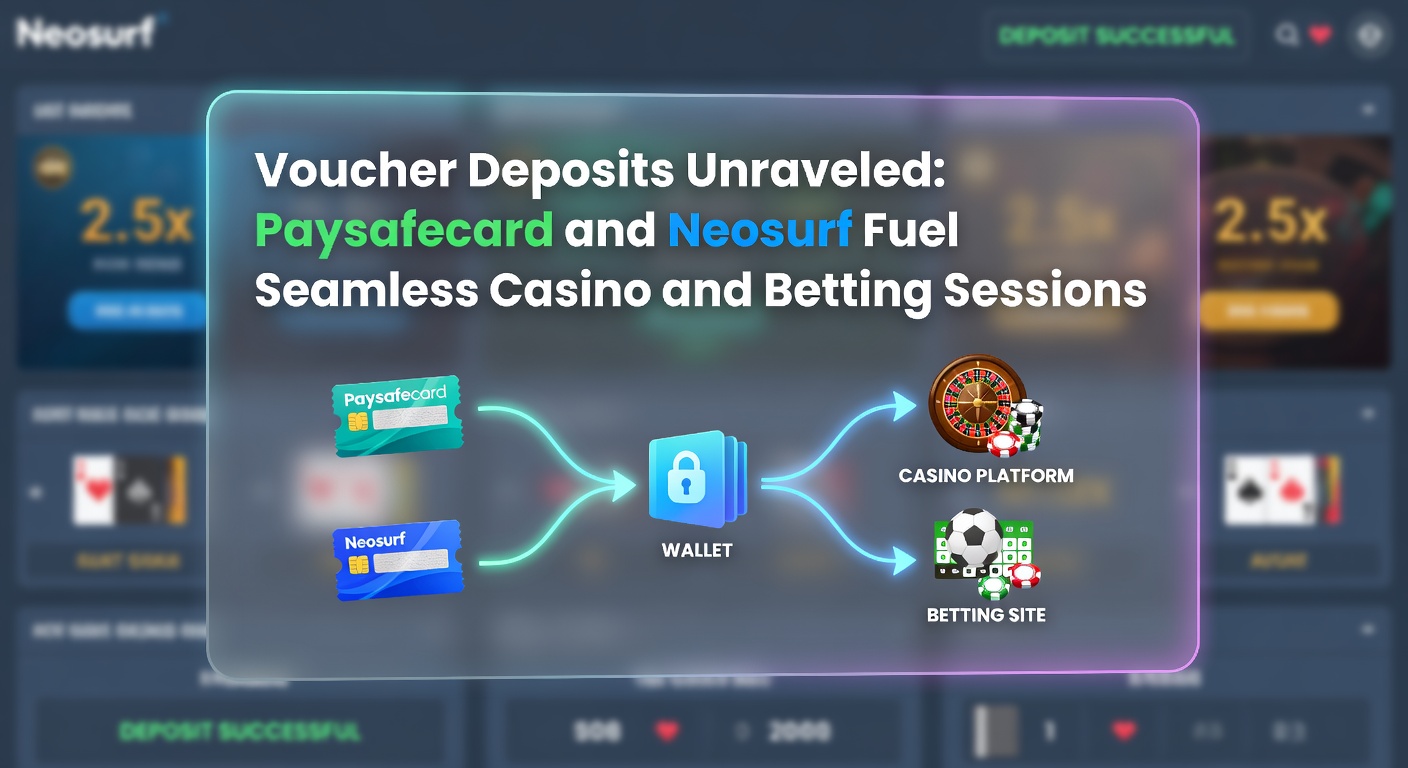 Paysafecard en Neosurf vouchers in gebruik bij een online casino interface, met focus op snelle stortingen voor slots en sportweddenschappen